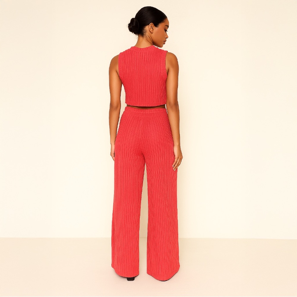 A333-A • Coral Crinkle Ribbed Two Piece Set - Picture 2 of 4